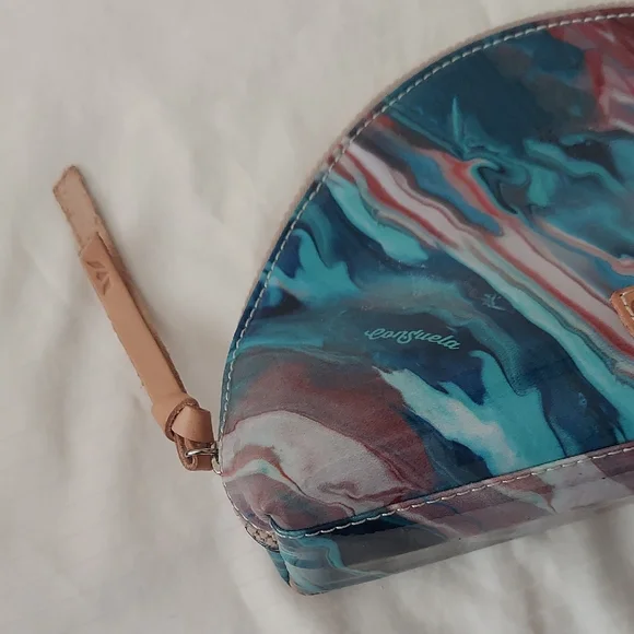 Consuela Teal and Burgundy Marble Half-Moon Cosmetic Pouch - Picture 4 of 6